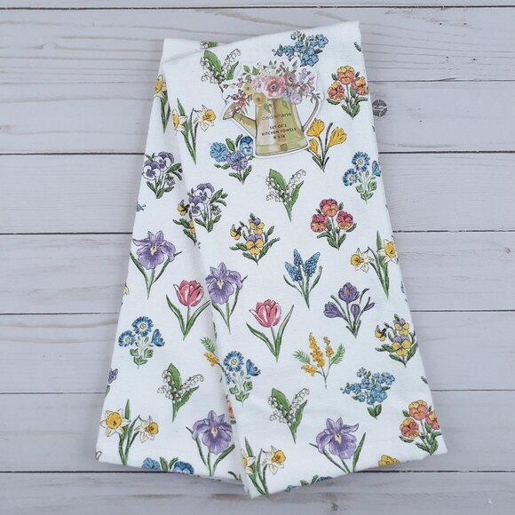 Dual Purpose Kitchen Towels Spring Flowers Floral Set of 2 - Picture 1 of 3